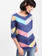 Shein Roll Tab Sleeve Chevron Print T-shirt