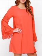 Shein Orange Long Sleeve With Lace Dress