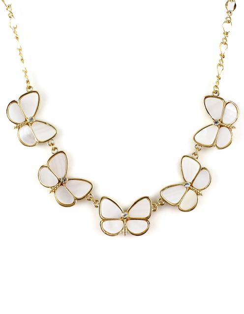 Shein White Gemstone Gold Butterfly Chain Necklace