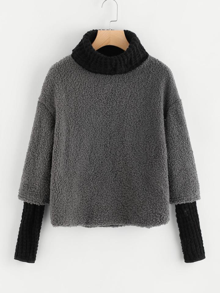 Shein High Neck Sherpa 2 In 1 Jumper
