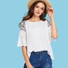 Shein Flounce Sleeve Embroidered Blouse