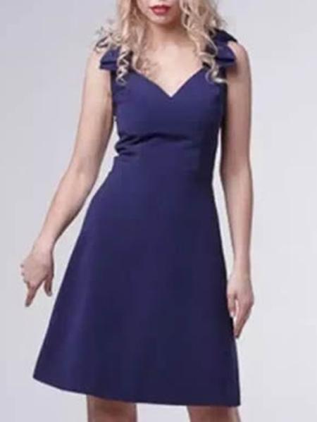 Shein Blue V Neck Backless Bow A-line Dress