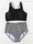 Shein Pinstripe High Waist Tankini Set