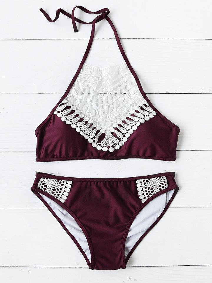 Shein Lace Crochet Halter Bikini Set