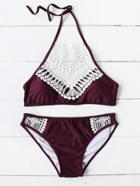 Shein Lace Crochet Halter Bikini Set