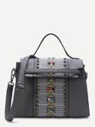 Shein Grey Studded Pu Satchel Bag With Strap