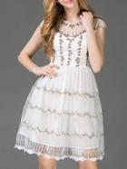 Shein White Gazue Embroidered A-line Dress