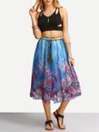 Shein Florals Feather Chiffon Skirt With Drawstring