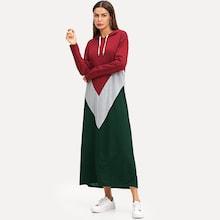 Shein Drawstring Colorblock Hooded Dress
