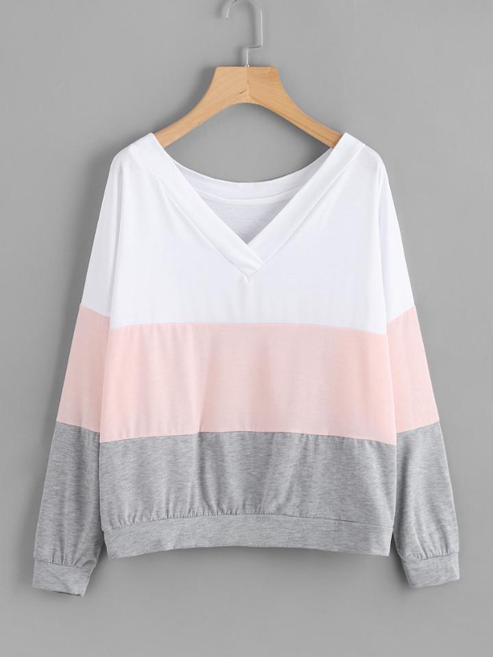 Shein V-neckline Drop Shoulder Cut & Sew Sweatshirt