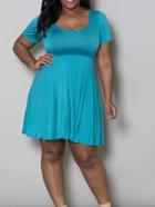 Shein Blue Short Sleeve Pleated Plus Dress