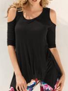 Shein Black Off The Shoulder Slim Asymmetrical T-shirts