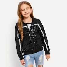 Shein Girls Zip Up Hooded Sequin Sweatshirt
