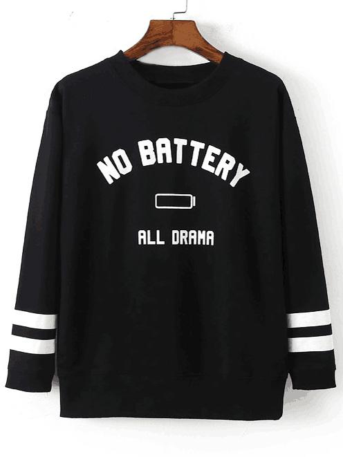 Shein Black Letters Printed Pullover Sweatshirt