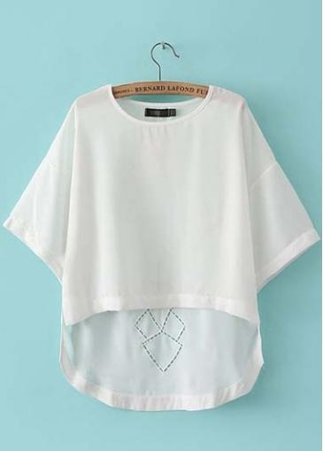 Rosewe Solid White Round Neck Batwing Sleeve Tees For Summer