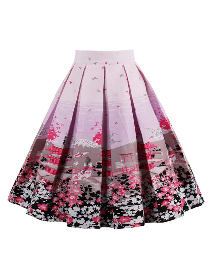 Shein Graphic Print Box Pleated Skirt