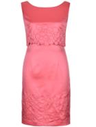 Shein Pink Crew Neck Backless Embroidered Sheath Dress