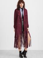 Shein Burgundy Suede Overlap Back Fringe Trench Coat