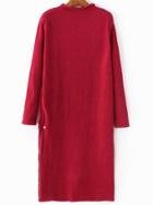 Shein Red Mock Neck Side Slit Knit Dress