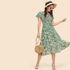 Shein Keyhole Knot Front Fit & Flare Tropical Dress