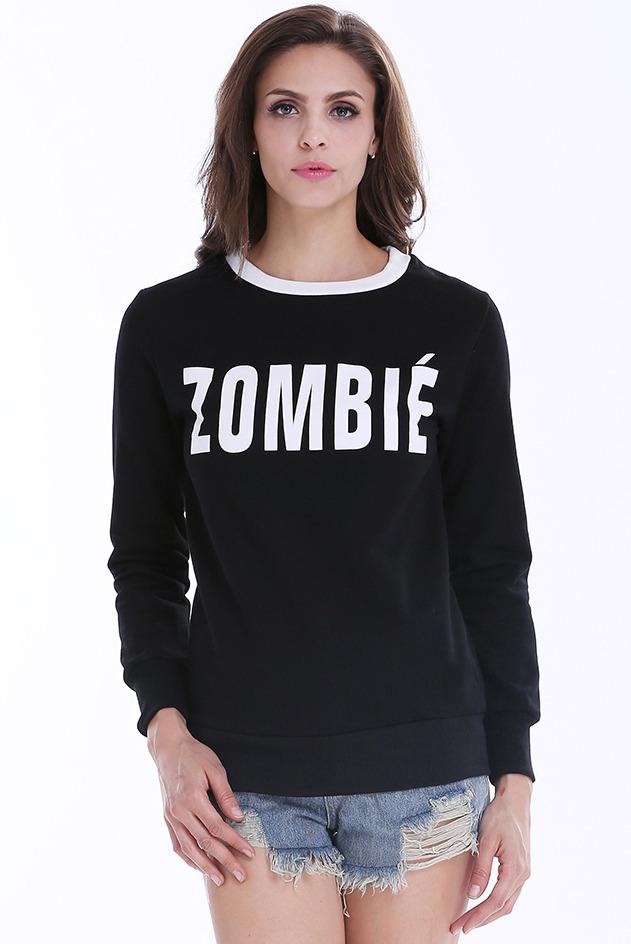 Shein Black Long Sleeve Zombie Print Sweatshirt