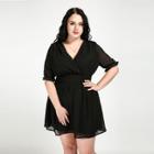 Shein Plus Double V Neckline  Frill Trim Dress