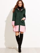 Shein Color Block Hooded Covered Buttons Padded Coat