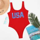 Shein Usa Print Swimsuit