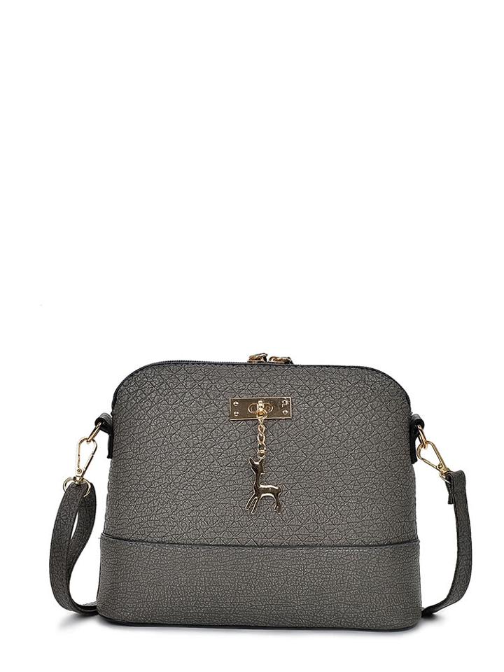 Shein Metal Detail Double Zipper Pu Shoulder Bag