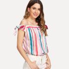 Shein Off Shoulder Knot Sleeve Striped Top