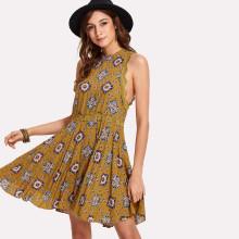 Shein Lace Detail Split Back Geo Swing Dress