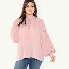 Shein Plus Laser Cut Ruffle Embellished Solid Top