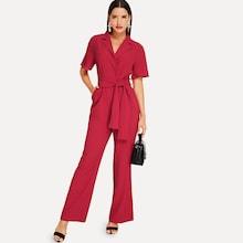 Shein Tie Waist Surplice Wrap Jumpsuit
