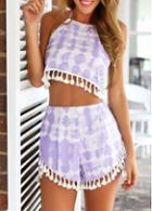 Rosewe Tassels Decorated Purple Two Piece Rompers