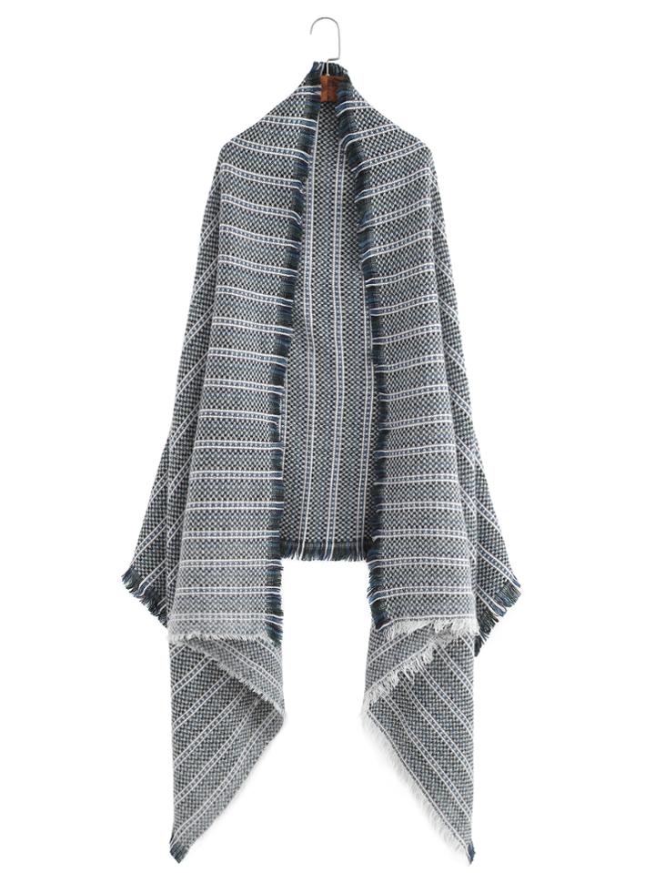 Shein Grey Stripe Mottled Eyelash Fringe Shawl Scarf