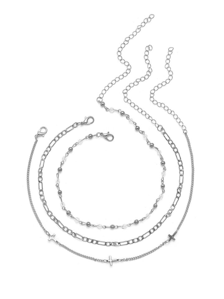 Shein Cross & Beaded Design Chain Choker Set