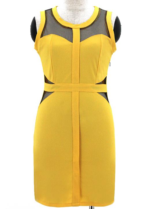 Shein Yellow Mesh Insert Bodycon Dress