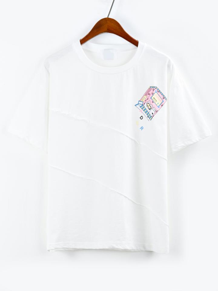 Shein Box Print T-shirt - White
