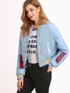 Shein Contrast Striped Trim Raglan Sleeve Embroidered Tape Patch Jacket
