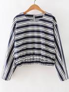 Shein Navy Contrast Stripe Shirred Zipper Back Top