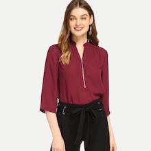 Shein Zip Half Placket Solid Shirt