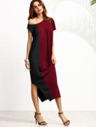 Shein Two Tone Oblique Shoulder Split Dress