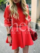 Shein Red Chunky Knit High Neck Crop Sweater