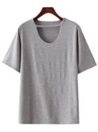 Shein Light Grey Round Neck Cut Out Casual T-shirt