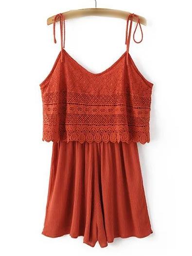 Shein Red Spaghetti Strap Lace Jumpsuit