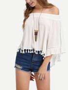 Shein Off-the -shoulder Tassel Trimmed Blouse - White