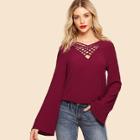 Shein Bell Sleeve Caged V Neck Blouse