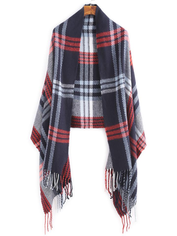 Shein Plaid Long Fringe Shawl Scarf