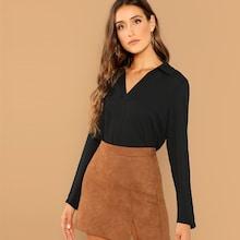 Shein Roll Tab Sleeve V Neck Top