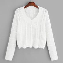 Shein Cable Knit Chevron Hem Fuzzy Crop Jumper